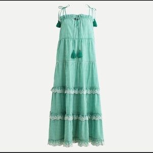 J. Crew Scalloped Tiered Gingham Tassel Dress